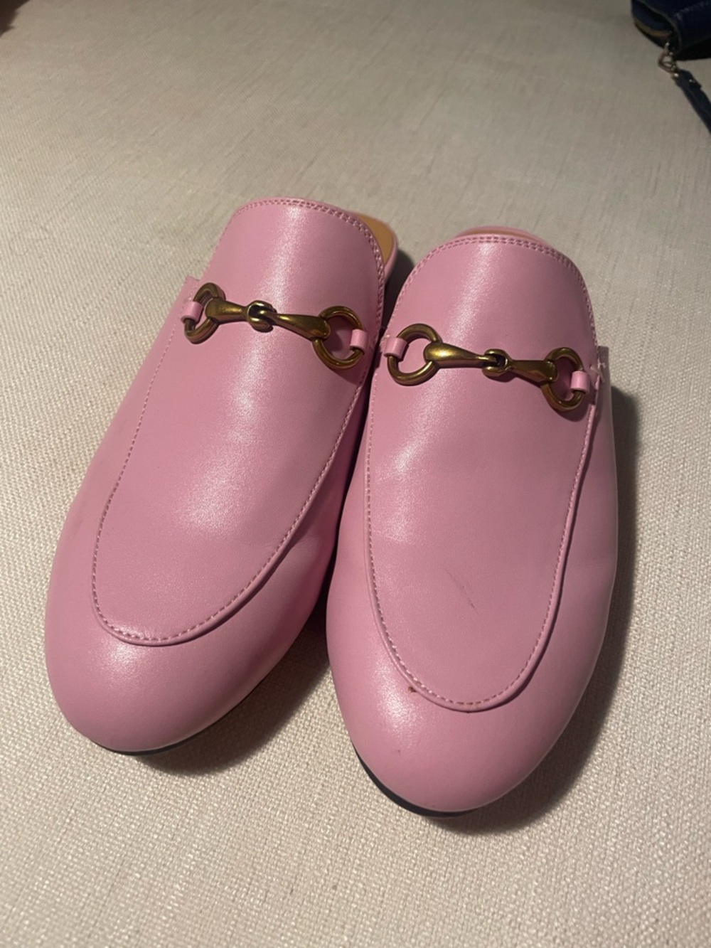 Pink Slip-On Leather Mules with Horsebit Accent